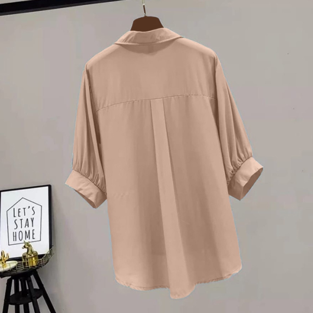Atasan Wanita Kekinian - Ziva Blouse - Kemeja Wanita Lengan Panjang Kasual Basic Polos