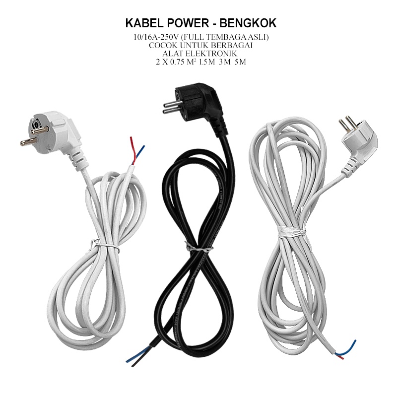 1.5M ASLI TEMBAGA KABEL POWER BENGKOK STEKER COLOKAN 2 KABEL SNI TERSEDIA 3 UKURAN 1,5M 3M DAN 5M PUTIH DAN HITAM