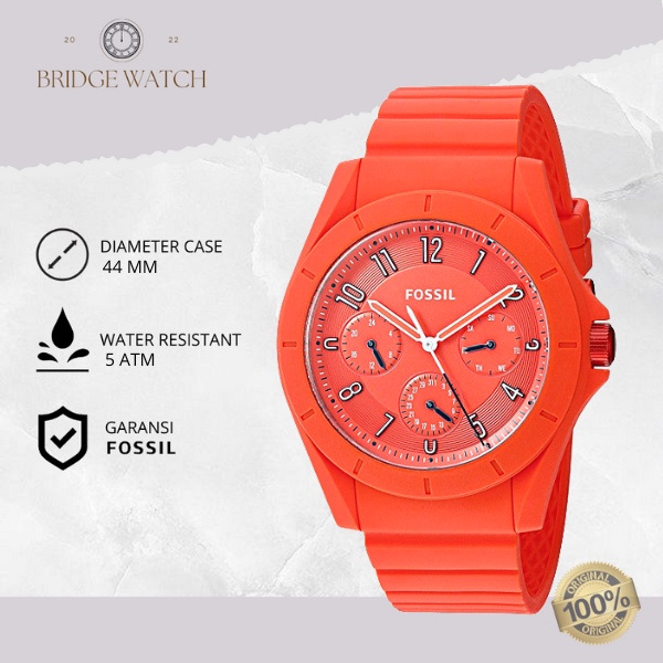 Jam Tangan Pria Fossil Poptastic FS5217 Original Chronograph Orange Rubber Analog Strap Silicone Cow