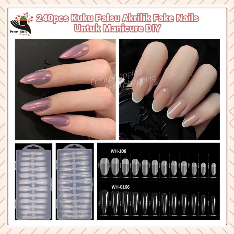 Pretty 240Pcs Kuku Palsu Akrilik Fake Nails untuk Manicure DIY