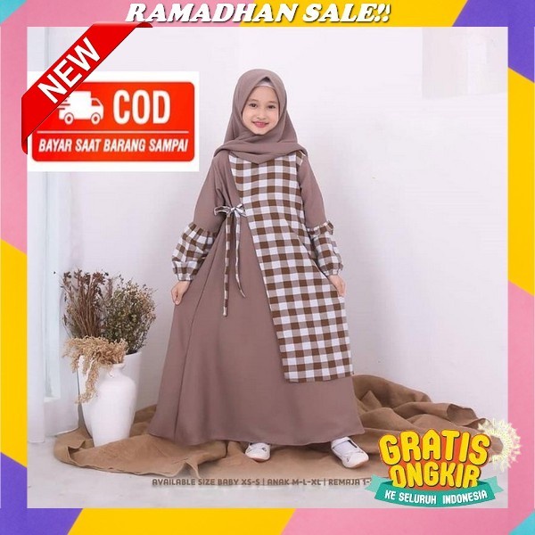Gamis Kaftan Anak Tanggung Perempuan Umur 7 8 9 10 11 12 Tahun Khalisa Kaftan Bahan Crinkle Airflow 