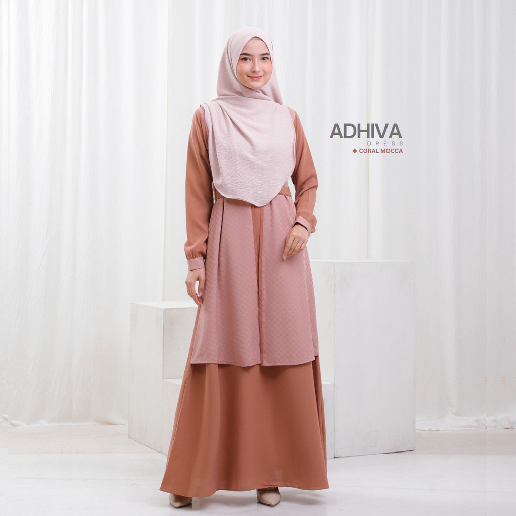 Adhiva dress - Gamis Wanita Muslimah kombinasi outer by Riskirich