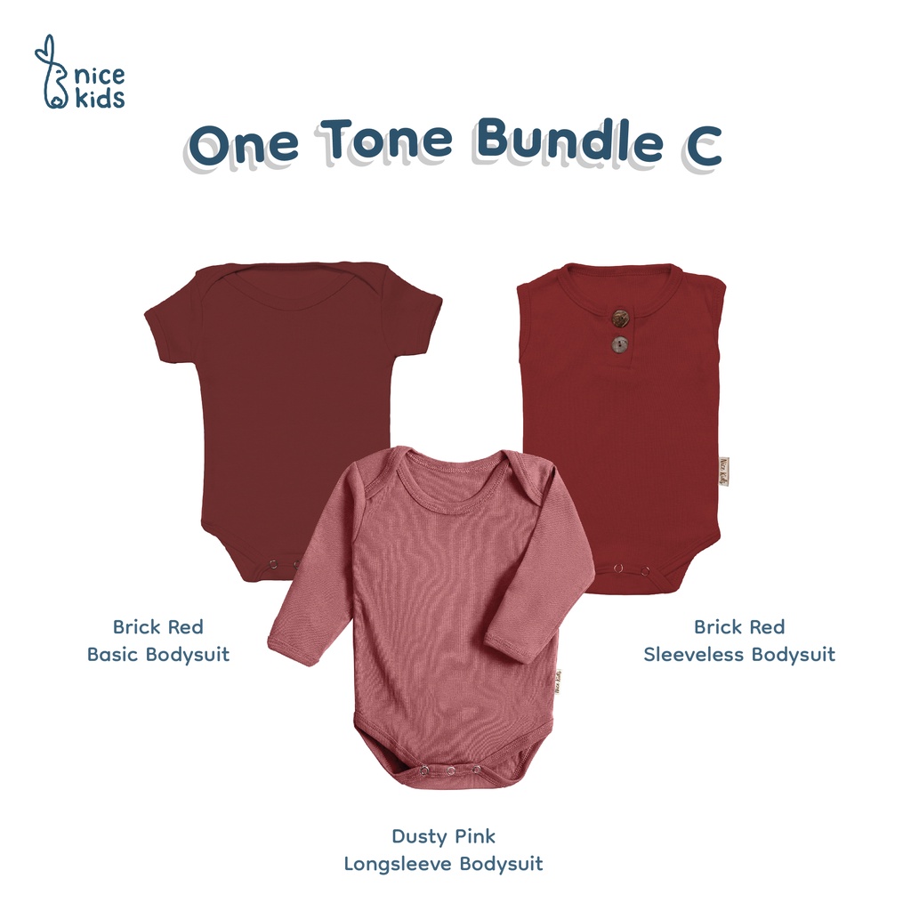 Nice Kids - [3 PCS] Paket Bundle One-Tone New Bodysuit (Set Onesie Jumper Romper Bayi Baby 0-2 Tahun)