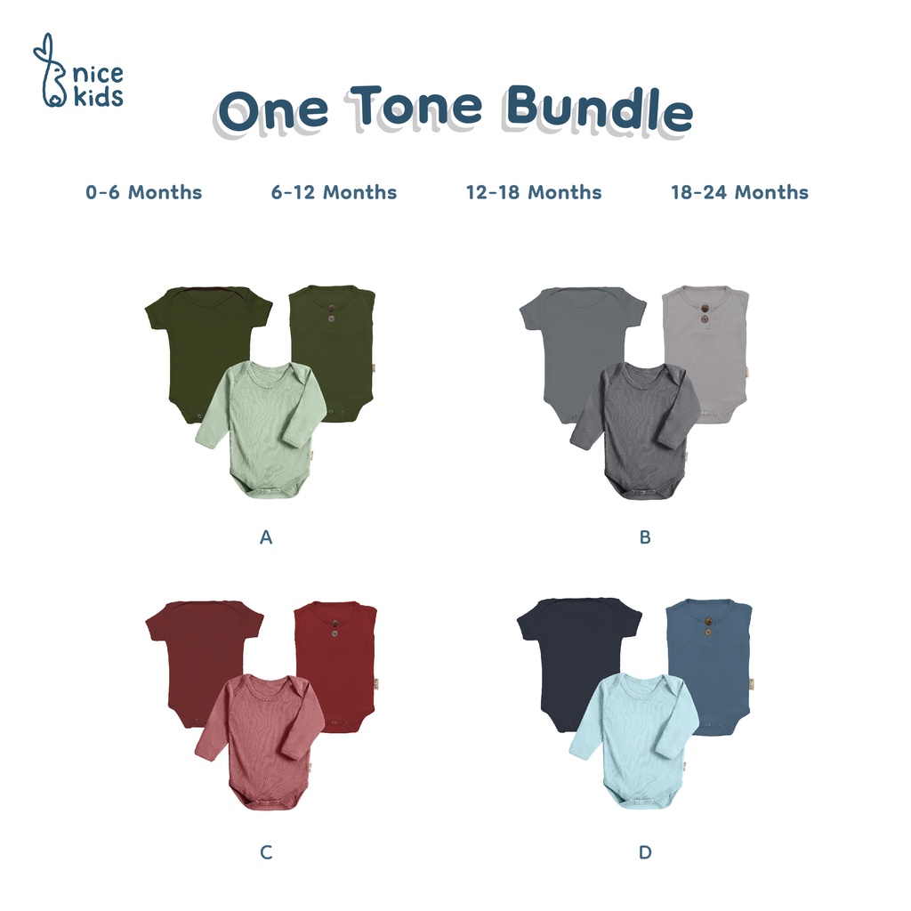 Nice Kids - [3 PCS] Paket Bundle One-Tone New Bodysuit (Set Onesie Jumper Romper Bayi Baby 0-2 Tahun)