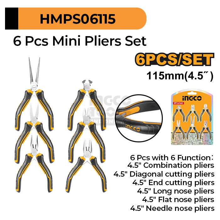 6-Pcs Mini Pliers Set (4,5") INGCO HMPS06115 - Tang Mini Hack untuk Perhiasan Elektronik & Kerajinan