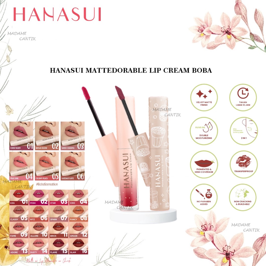 ✿ MADAME ✿ HANASUI LIP CREAM BOBA EDITION MATTEDORABLE - LIPCREAM VELVET MATTE HANASUI ORIGINAL