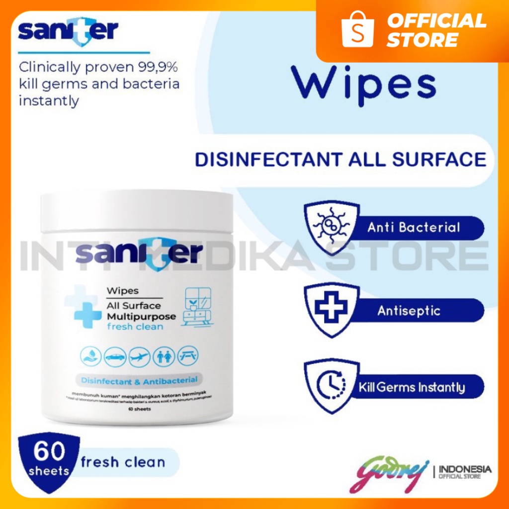 SANITER - Wipes All Surface Multipurpose 60s | Tisu Basah Disinfektan