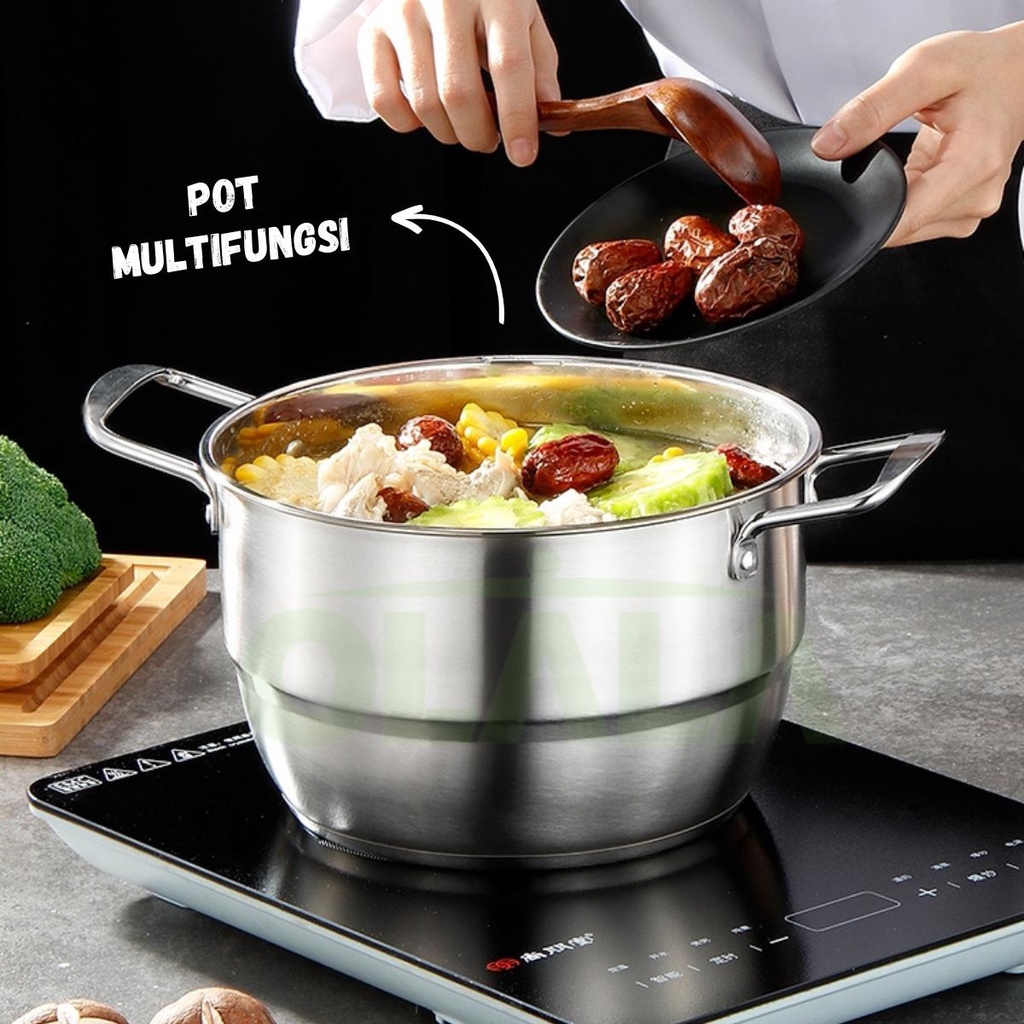 PANCI SET STAINLESS HIGH POT STEAMER + TUTUP KACA 12PCS PANCI STAINLESS STEEL OLL-CH4615