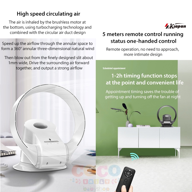 Japan SK Leafless Fan Ultra-quiet Remote Wall-mounted Desktop Fan Ready Stock