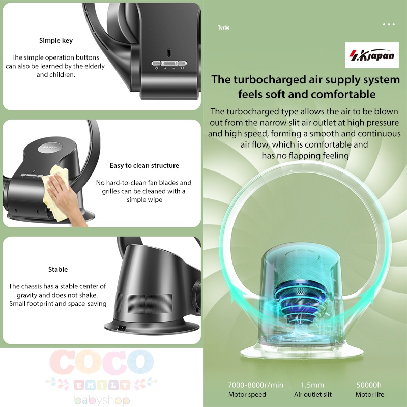 Japan SK Leafless Fan Ultra-quiet Remote Wall-mounted Desktop Fan Ready Stock