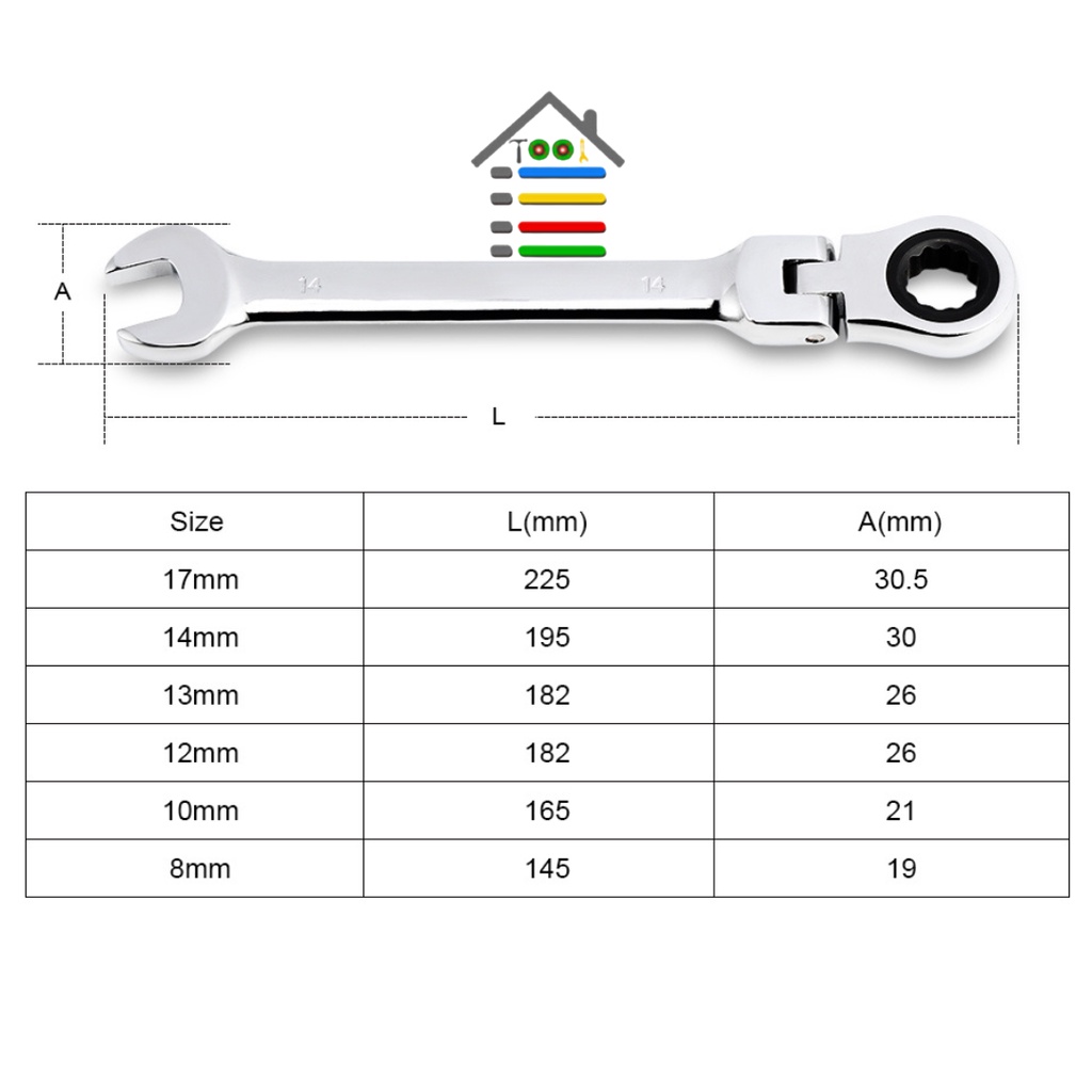 KUNCI RING PAS RATCHET KOMBINASI 8 - 17 MM FLEXIBLE 180 DERAJAT CR-V