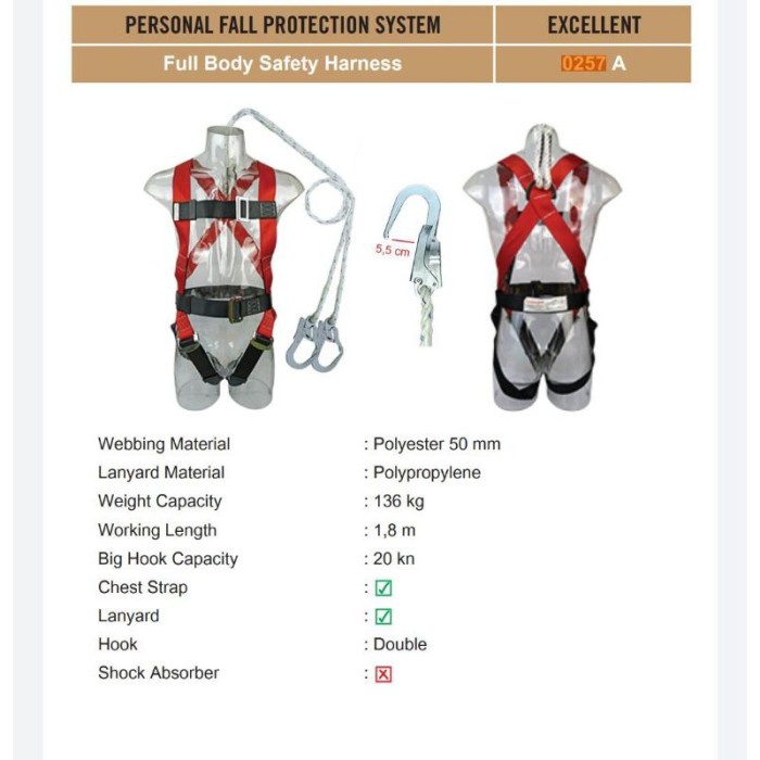 FULL BODY HARNESS SAFETY TALI DADA EXCELLENT 0257A DOUBLE HOOK