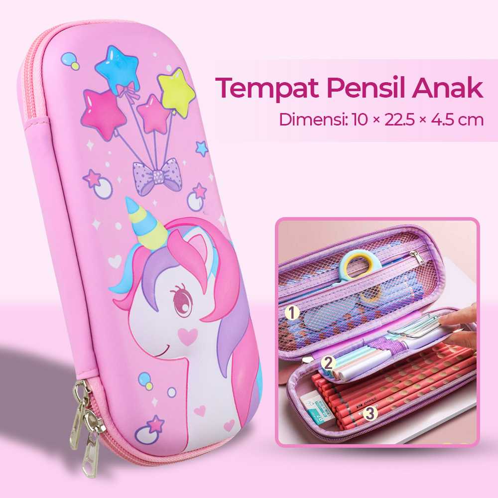 Tempat Pensil Anak Unicorn Pencil Case Pouch Stationery Tempat Penyimpanan Alat Tulis Banya Slot Resleting