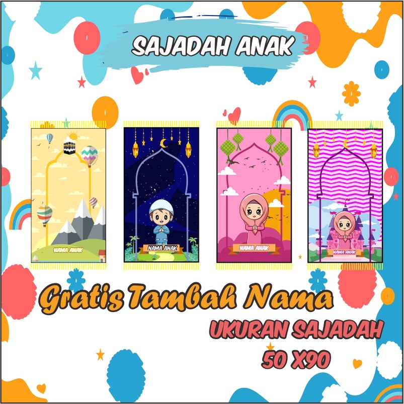 Sajadah Anak Custom Nama / Sajadah Anak Karakter / Sajadah Anak Perempuan Laki Laki Premium Empuk