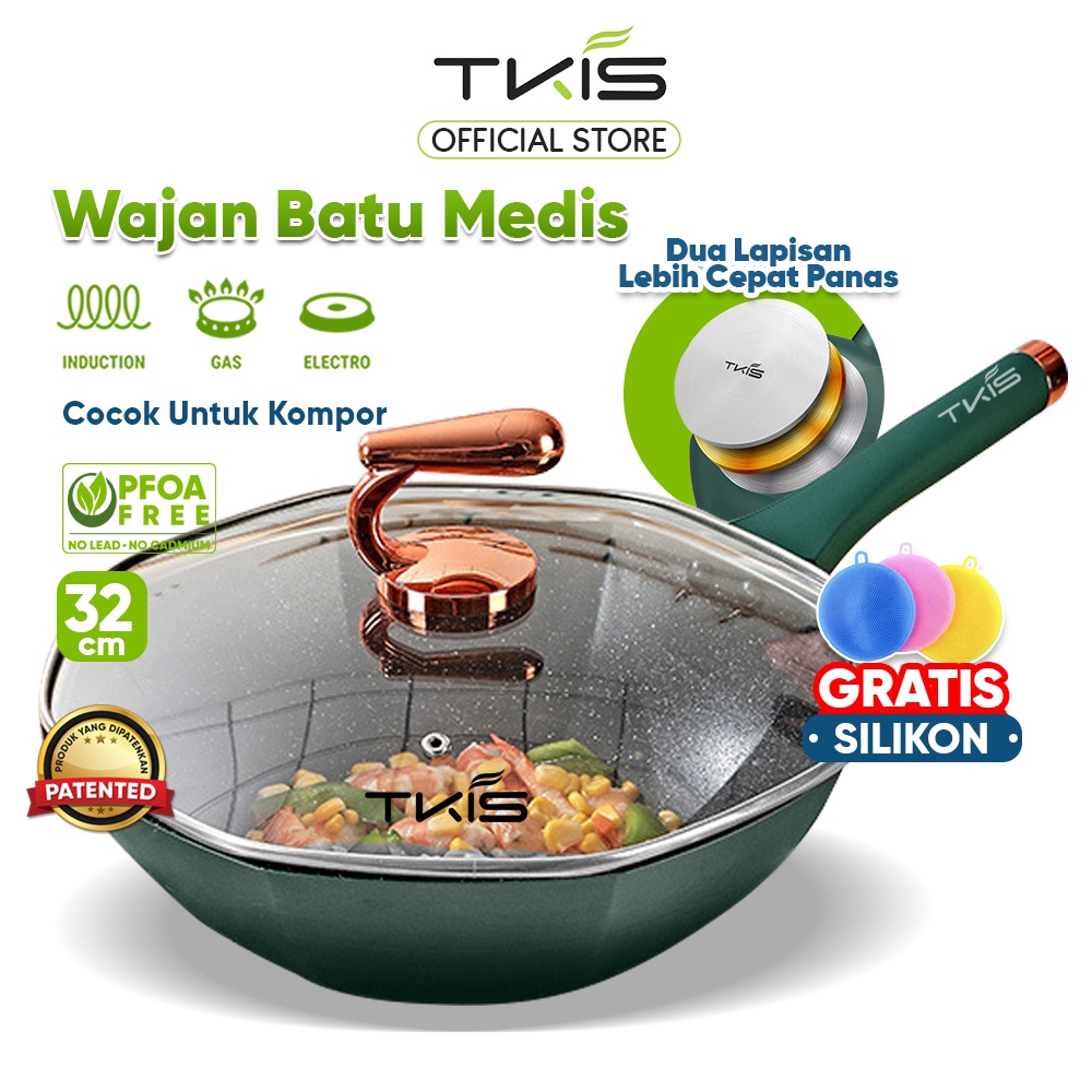 TKIS TK-831 Wajan Premium Persegi Delapan Maifan Stone 32 cm Anti Lengket Double Bottom
