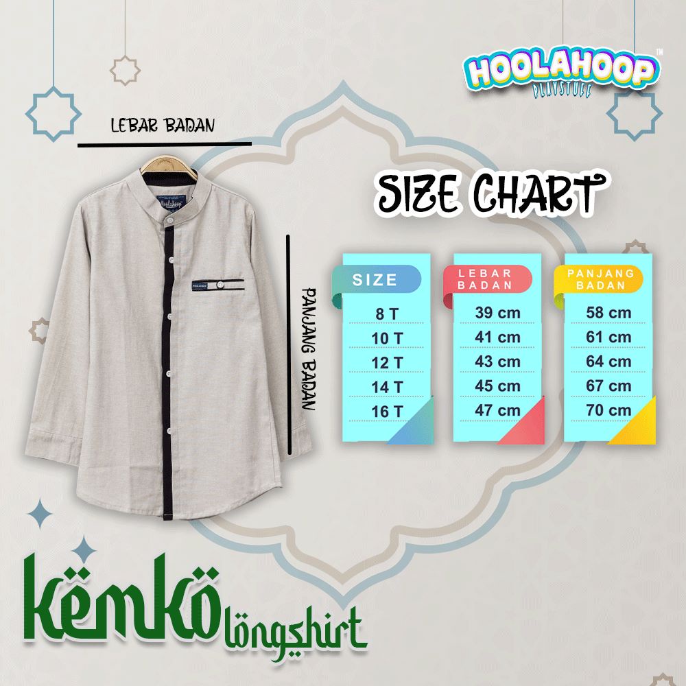 Hoolahoop Kemko Longshirt Series - Kemeja Koko Remaja Anak Laki Laki - Baju Lebaran Cowok Lakilaki Usia 8 10 12 14 16 Tahun