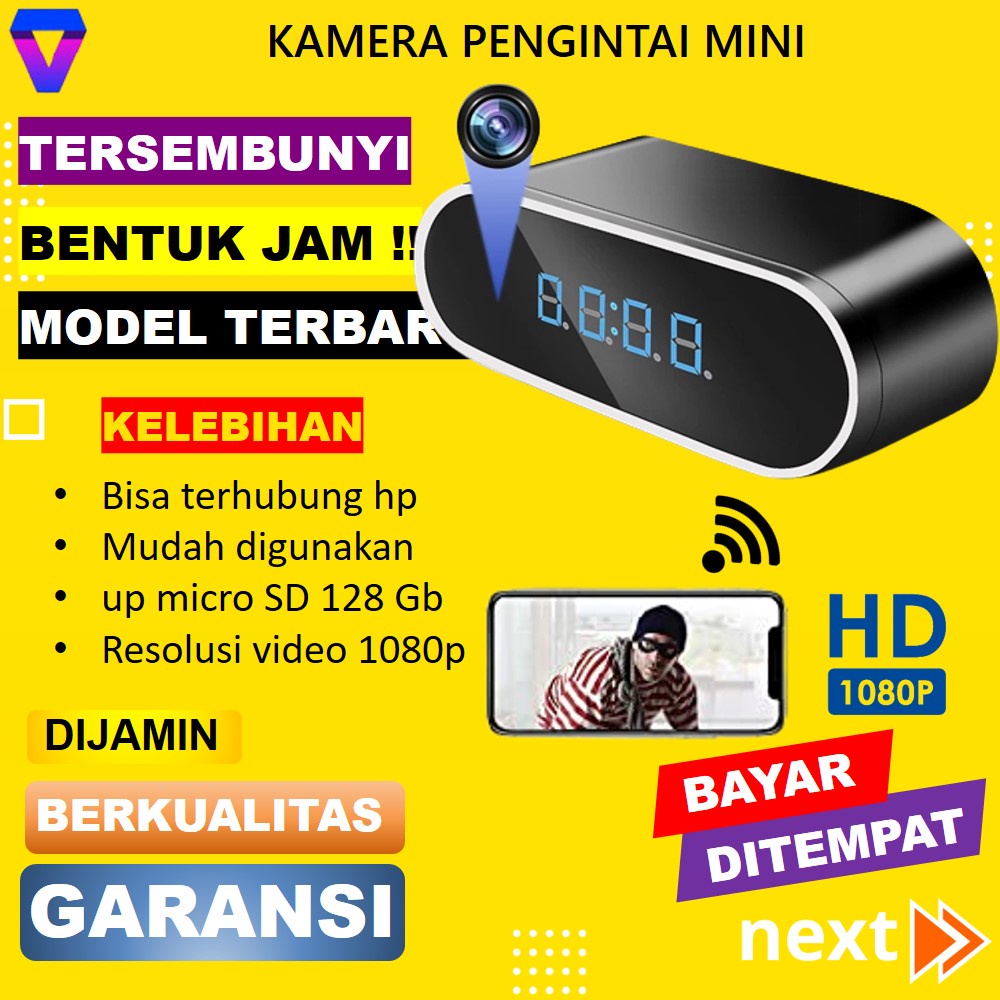 IP CAMERA CCTV MINI TERSEMBUNYI TANPA KABEL SAMBUNG KE HP KAMERA MINI PENGINTAI SPY CAM MINI WIFI HIDDEN CAMERA MODEL JAM MEJA JS180