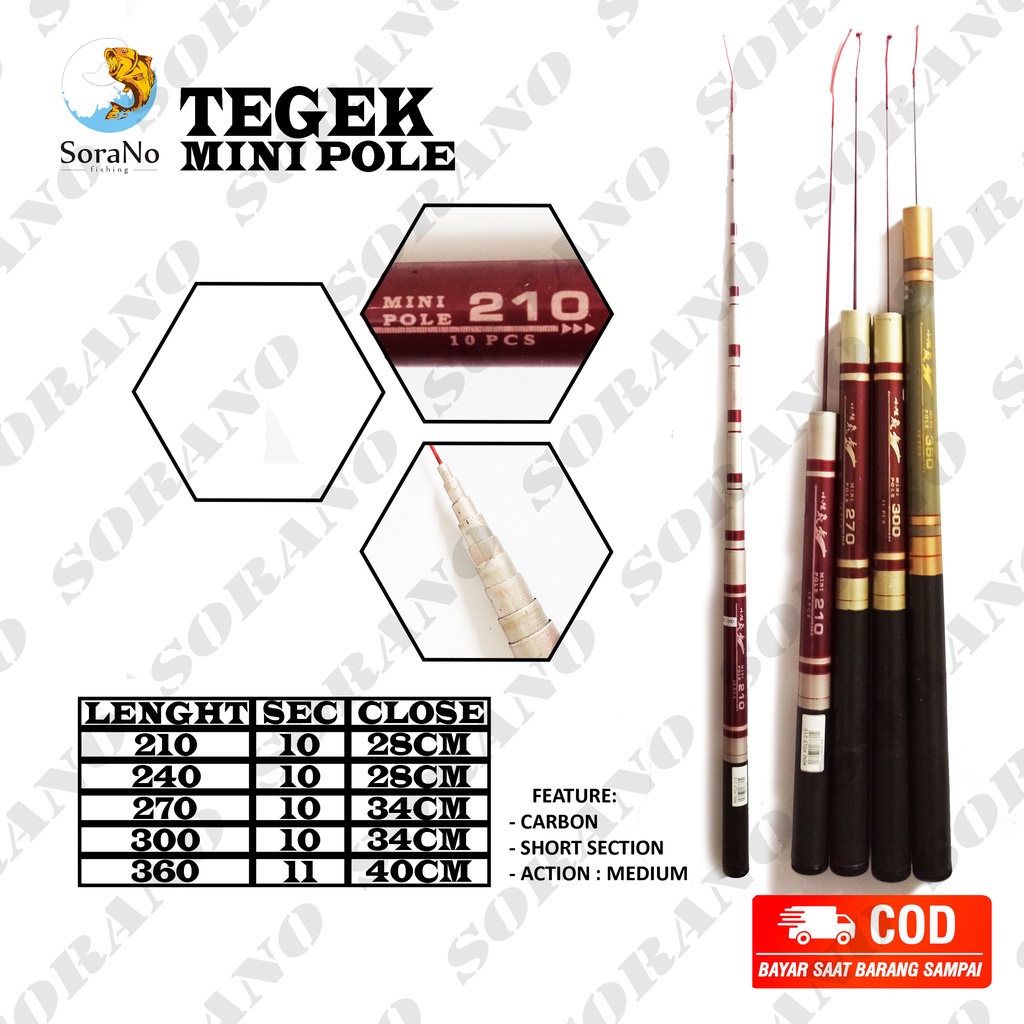 JORAN PANCING TEGEK MINI POLE CARBON ROD WALESAN 210  240  270  300  360 CM