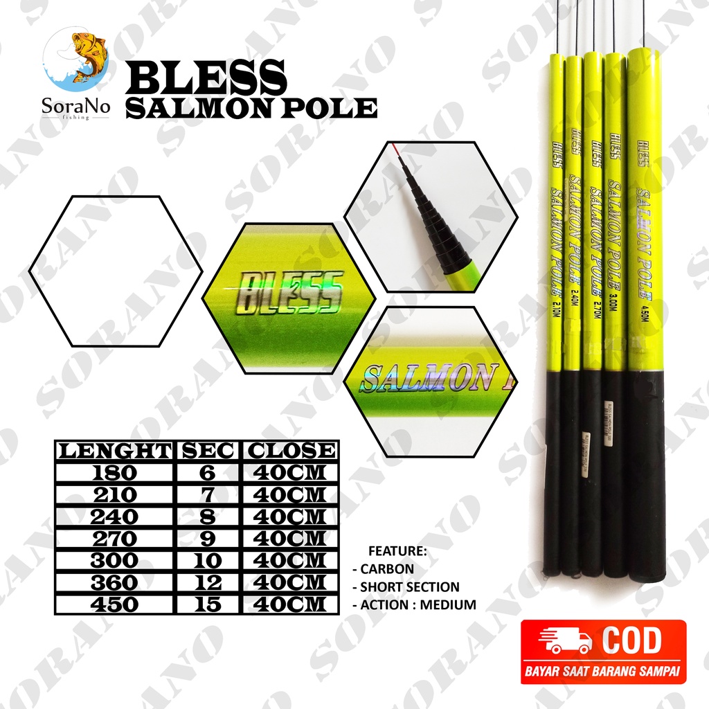 JORAN PANCING TEGEK BLESS SALMON CARBON ROD WALESAN 180  210  240  270  300  360  450 CM