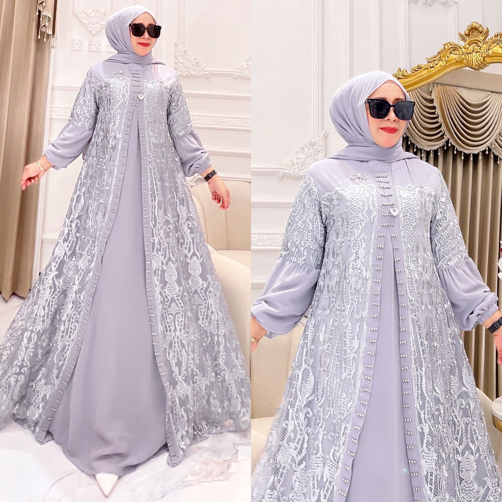 Gamis Safitri Set Hijab Pasmina Bahan Ceruty Premium