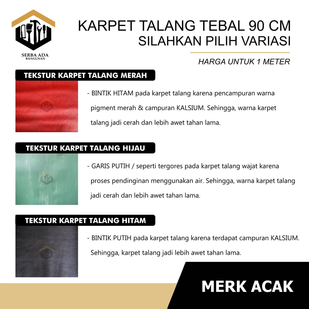 Karpet Talang Air Per Meter 90 (Bersih 86cm) Merah Hitam Pabrikan READY !!