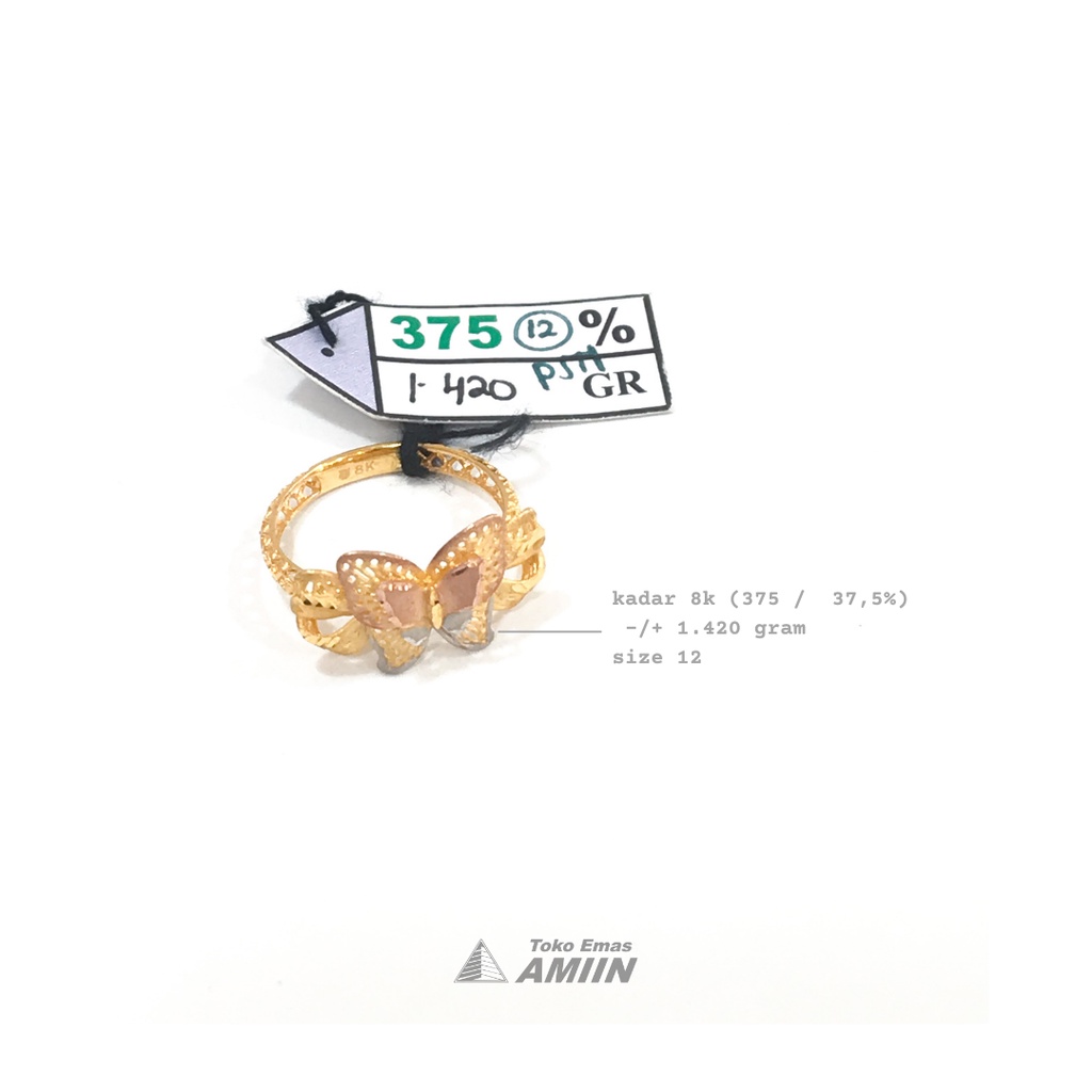 Toko Emas Amiin Cincin Emas Asli UBS Kadar 375 (37,5% / 8K) 1.420 Gram - Kupu Yura Yellow