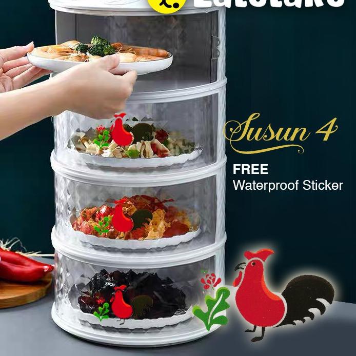 Termurah⭐-Tudung Saji 4 Susun / Rak Susun Penyimpanan Makanan 4 Susun Rak Makan Tingkat Food Cover D