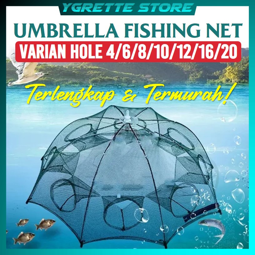 YGRETTE - Perangkap Ikan / Bubu Udang / Jaring Ikan Kepiting 4,6,8,10,12,16,20 lubang Fishing Trap