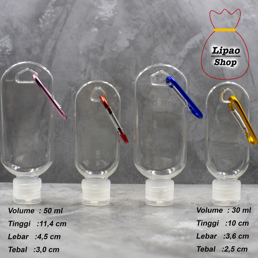 Botol Fliptop 30ml / 50ml Plastik Gantungan / Carabiner Sanitizer Gel