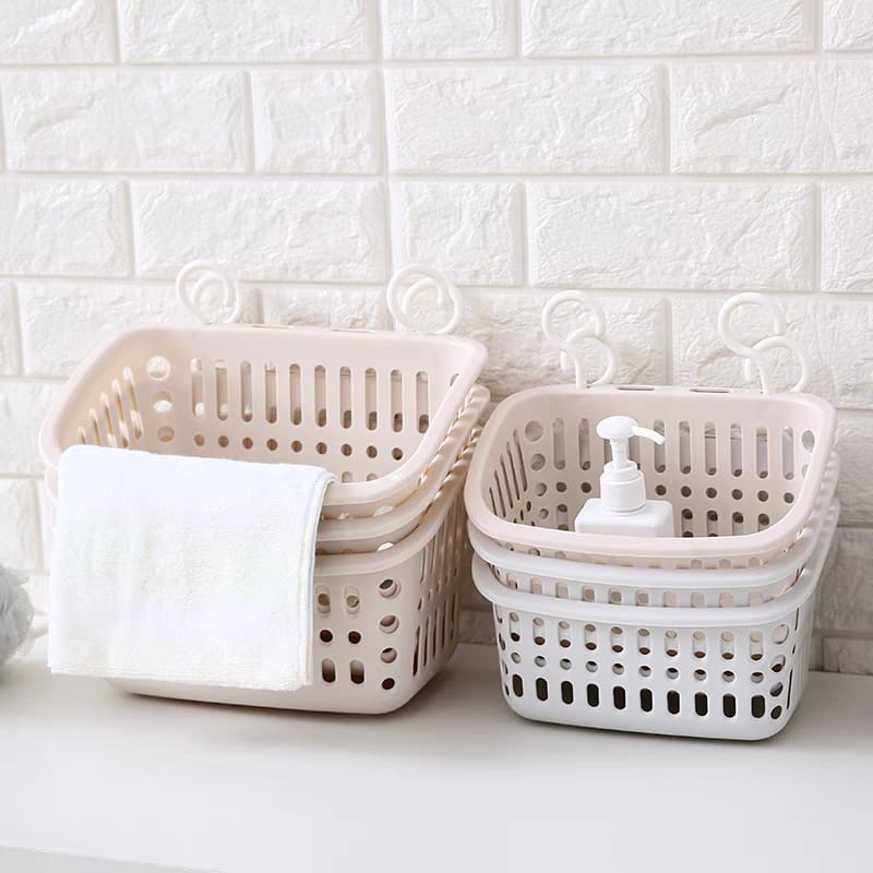 Keranjang Gantung dengan Hook Tempat Alat Mandi Tempat Bumbu Dapur Cantolan Plastik Organizer Multifungsi - HW109