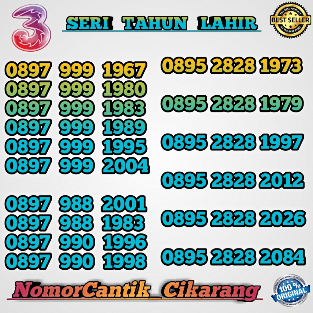 NOMOR CANTIK TRI SERI TAHUN / NOMOR CANTIK TRI 11 DIGIT TAHUN / TRI 11 DIGIT TAHUN LAHIR 2001 1983 1