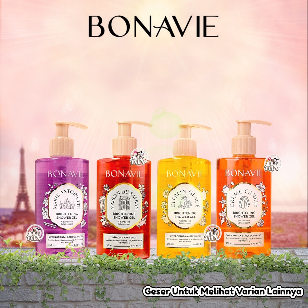 BONAVIE GENTLE SHOWER GEL / SCRUB 250ML SERIES ( CITRON GLACE / CREME CANALE / MAISON DU SAFRAN / ANTOINETTE )