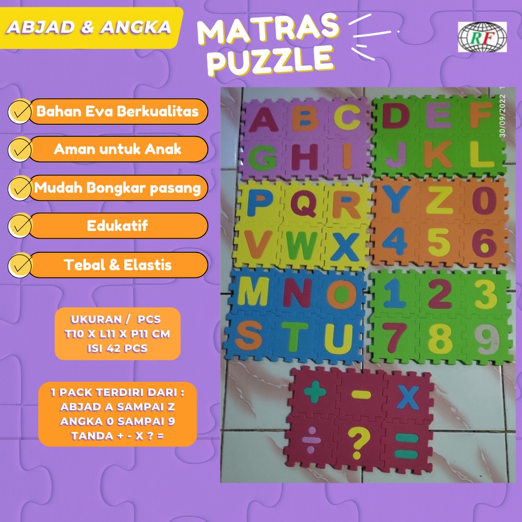 Karpet Puzzle Anak 11cm x 11cm x 1cm 42 pcs Alas Bermain Edukasi Anak HURUF DAN ANGKA