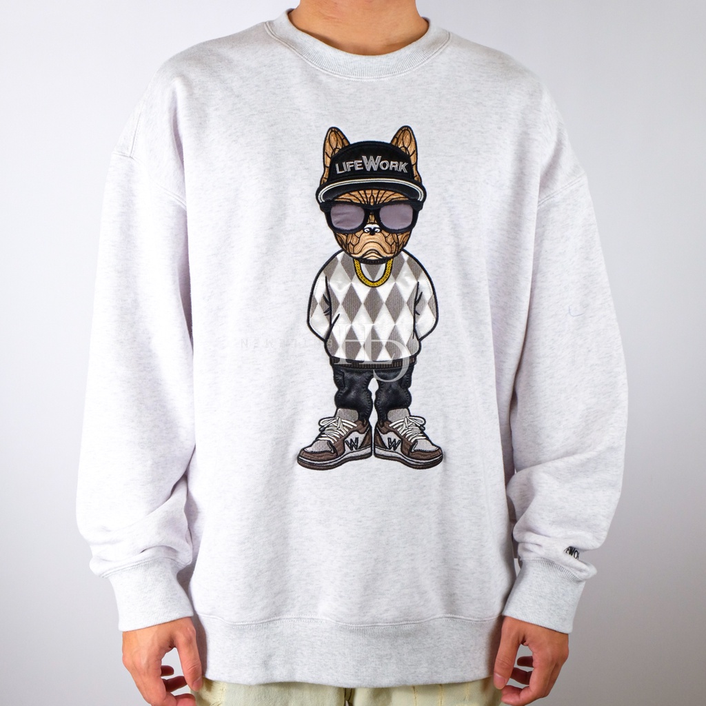 Lifework Dog Accent Drop Shoulder Sweatshirt Grey