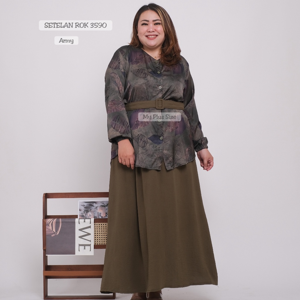 Setelan Rok Jumbo Wanita 3590, Ld 135 &amp; 150 cm