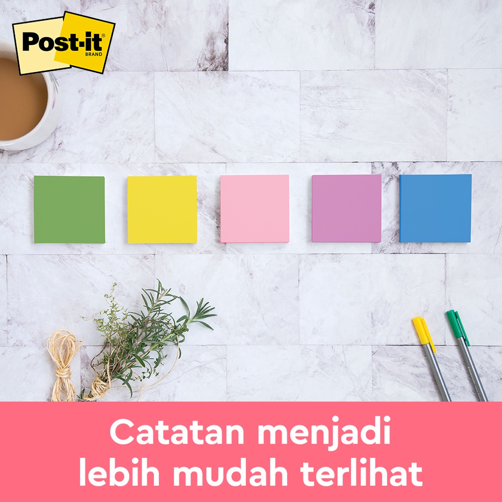 3M™ Post-it® Original Sticky Notes Floral Fantasy, 654-5UC, Menempel berulah kali pada kertas, 1 pak/5 pad, 76x76 mm, Untuk penanda dan pengingat