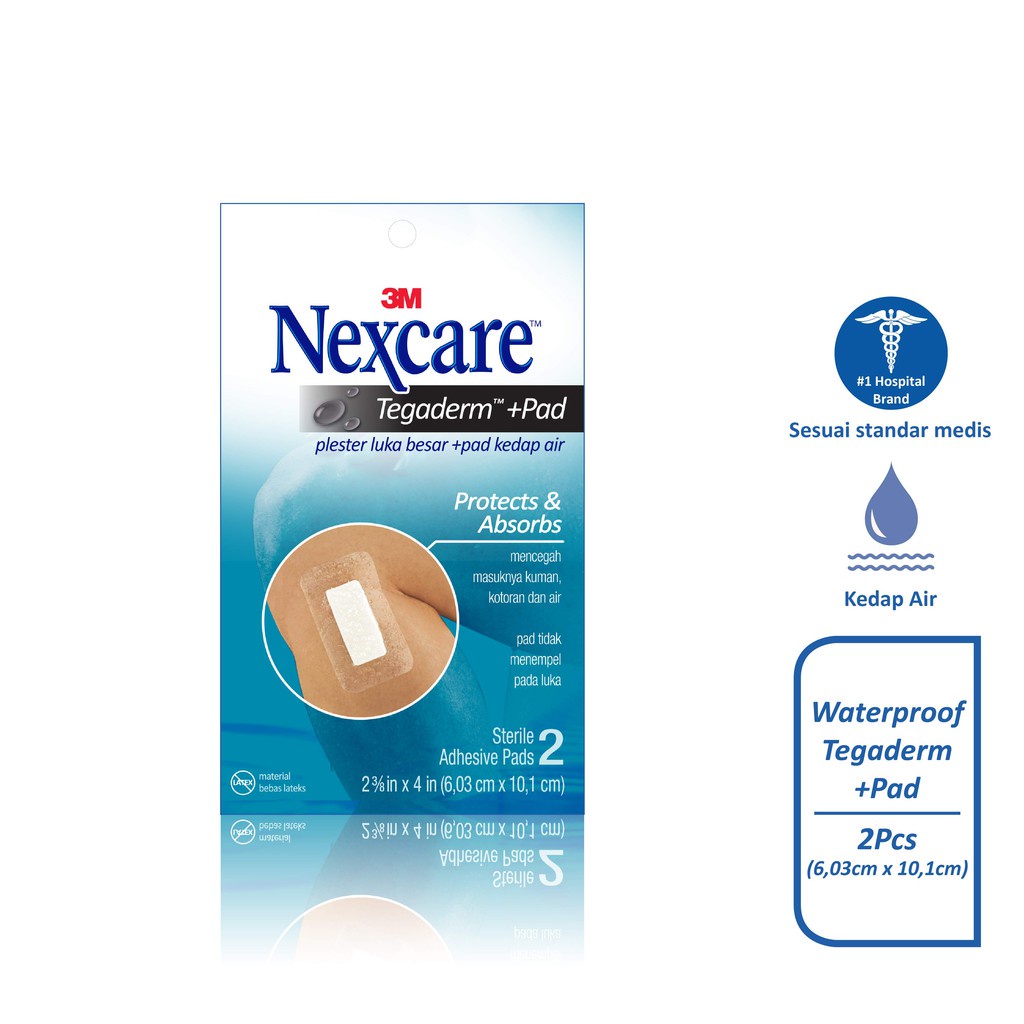 3M™ Nexcare™ Tegaderm + Pad, Kedap air, 1 pak/2 pcs, Untuk luka besar