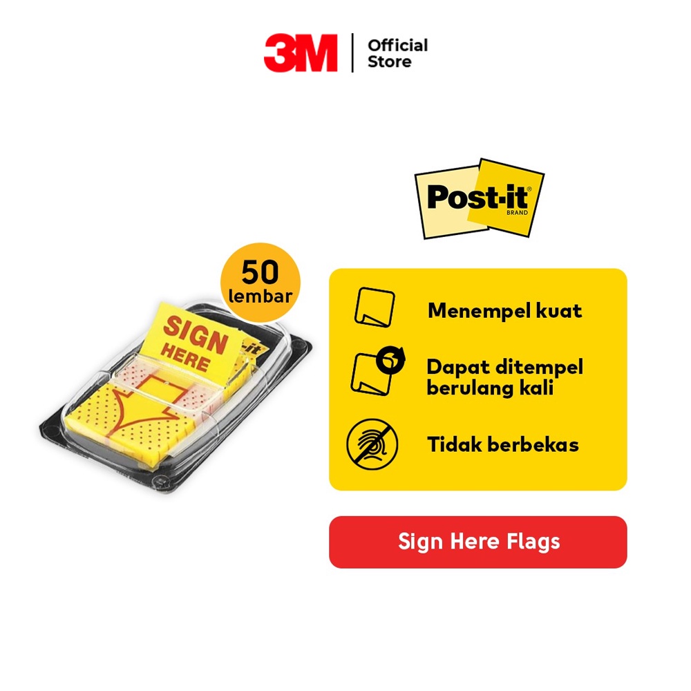 3M™ Post-it® Sign Here, 680-9, Menempel kuat, 50 lembar, 1x1.7 inci, Untuk menandai dengan mudah &amp; cepat