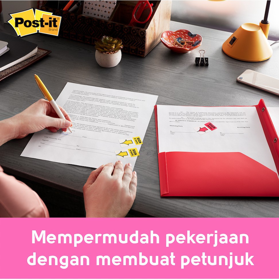 3M™ Post-it® Sign Here, 680-9, Menempel kuat, 50 lembar, 1x1.7 inci, Untuk menandai dengan mudah &amp; cepat