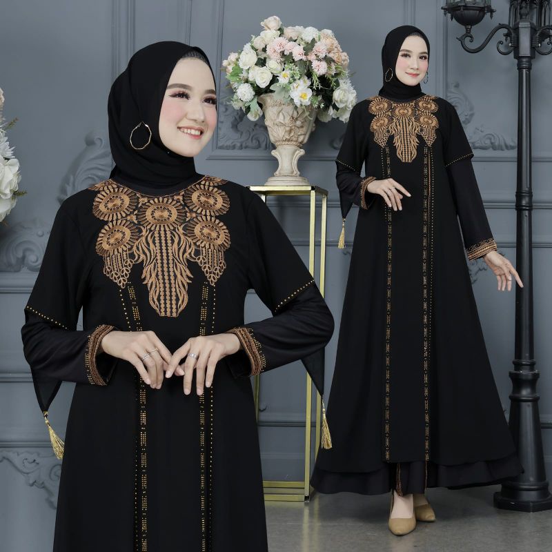 GAMIS ABAYA TURKEY LIPIT FULL HITAM