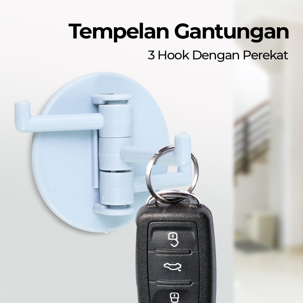 Tempelan Gantungan Kunci 3 Hook Wall Adhesive 1PCS - GT12A