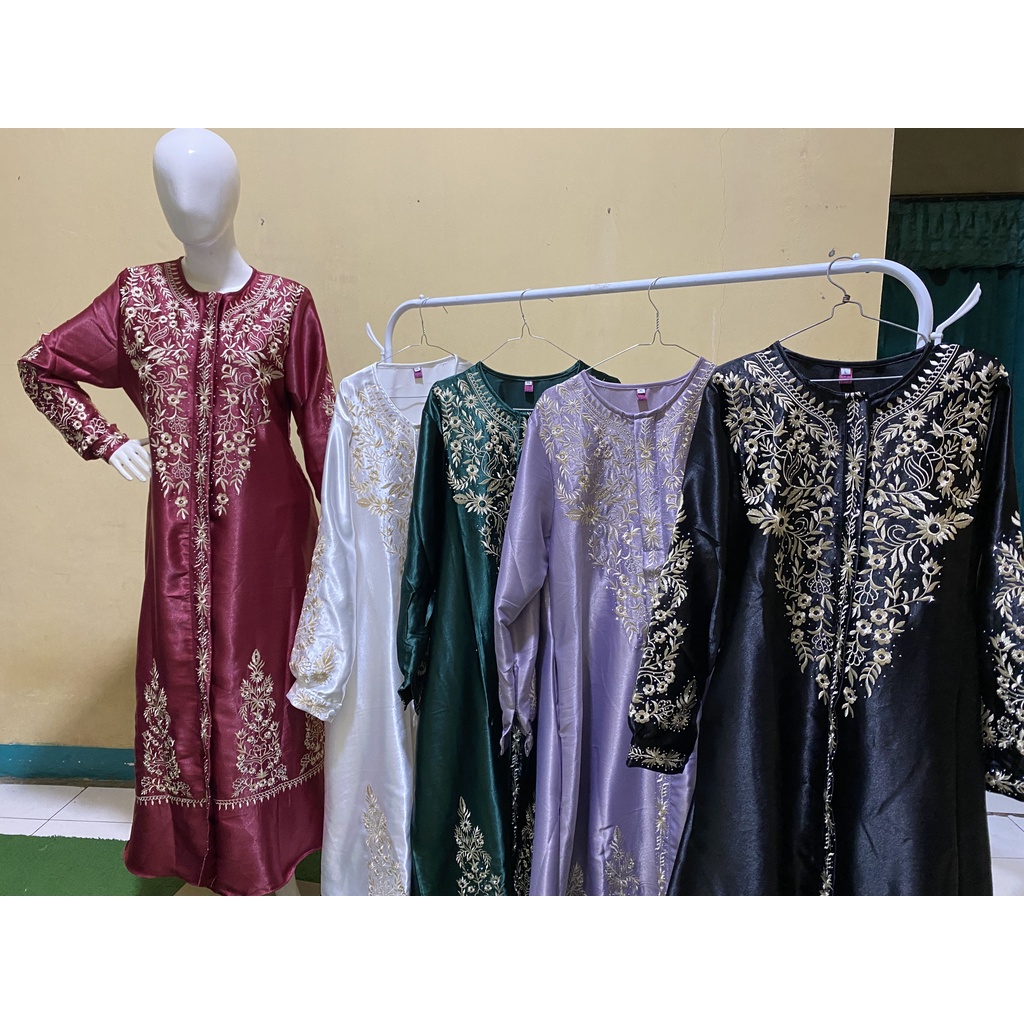 GAMIS TERBARU LEBARAN 2023 WANITA BAHAN SATIN KRISTAL MOTIF MATAHARI