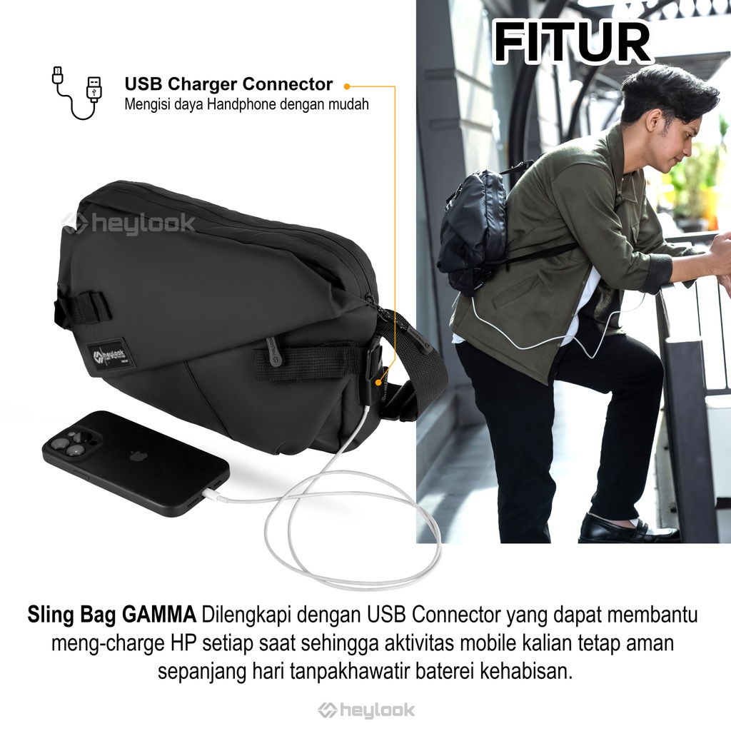 HEYLOOK Project - Tas Selempang Pria GAMMA Sling Bag Cowok Waist Bag Waterproof Anti Air Tas Kuliah Tas Keja Laki Laki Shoulder Bag Tas Messenger Bag Terbaru