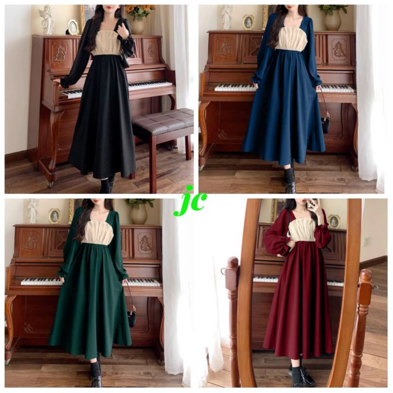 JCTK - Dres Erla Hijau / Dress Elegant Wanita Korean Style Kekinian