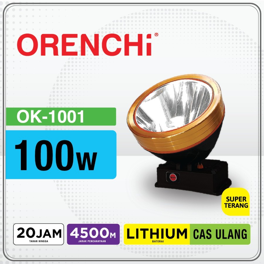 Orenchi/Tesla Senter Kepala LED JUMBO OK-1001 CAHAYA PUTIH 100 Watt Super LED 20 JAM