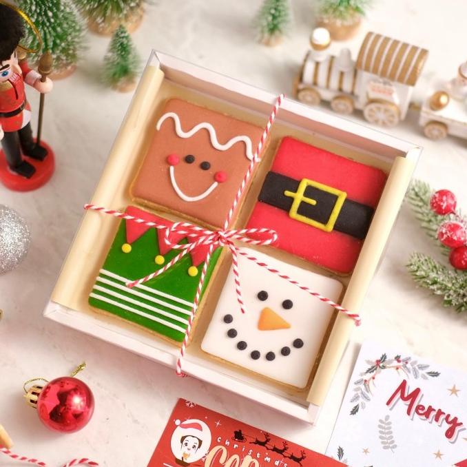 

1 BOX isi 4 butter cookies icing kukis hias christmas holly box natal