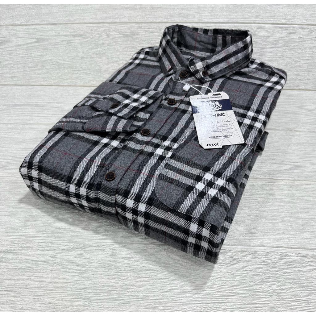 Kemeja Flanel Abu Abu Garis Putih Hitam n2
