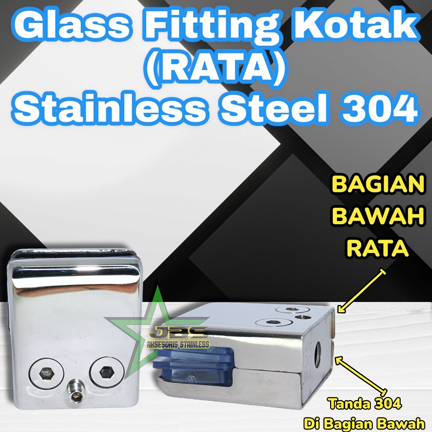 GLASS FITTING/PENJEPIT KACA KOTAK (R) STAINLESS SS 304 (4,8CMx4,2CM)