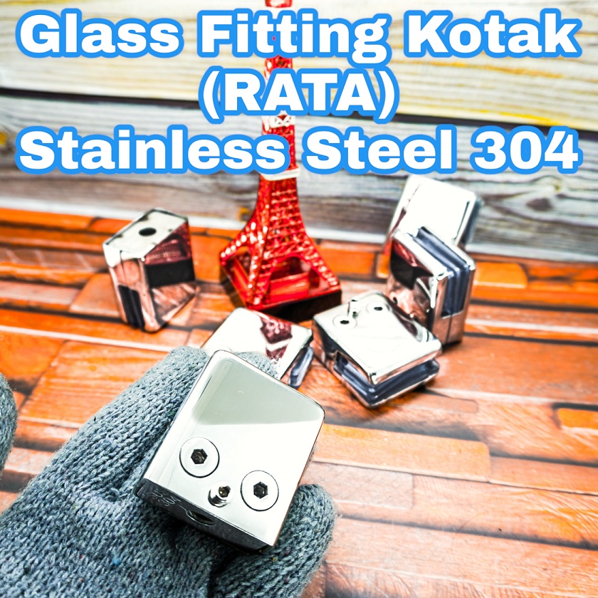 GLASS FITTING/PENJEPIT KACA KOTAK (R) STAINLESS SS 304 (4,8CMx4,2CM)