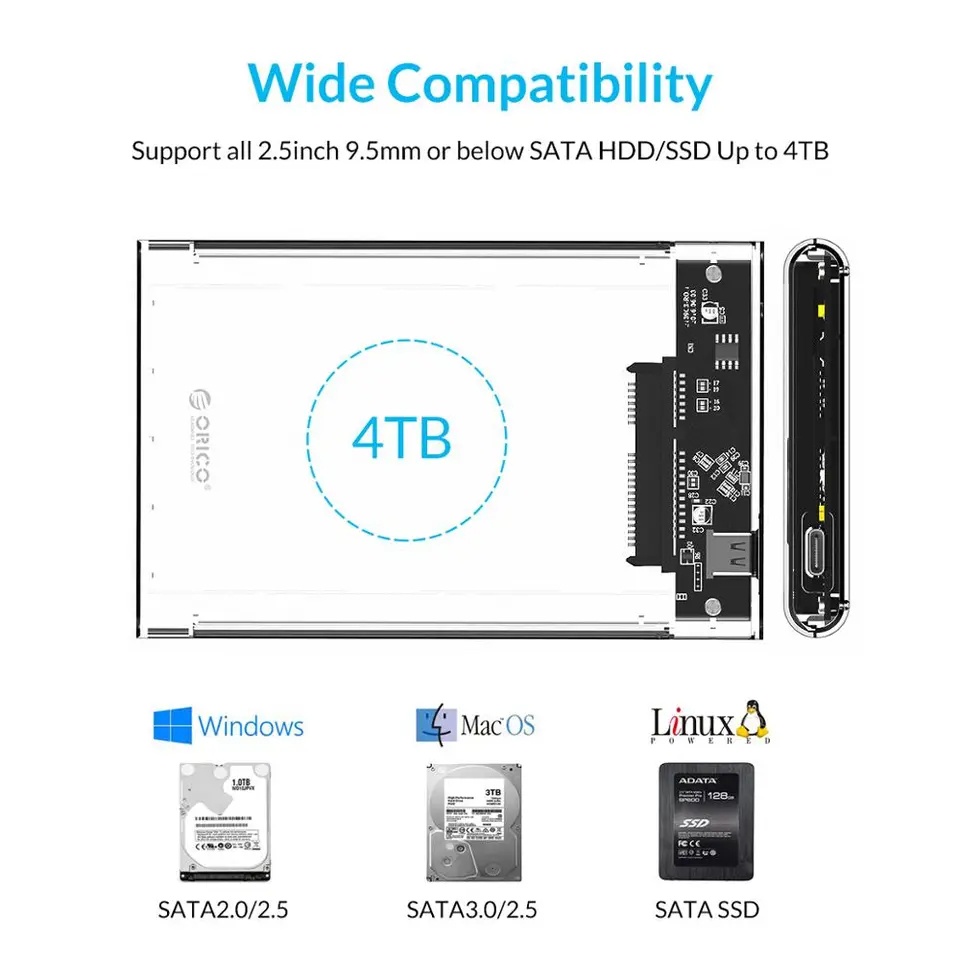 ORICO 2,5&quot; INCH Transparent HDD Case SATA to USB 3.1 Type C Casing Hard Drive OR2139C3